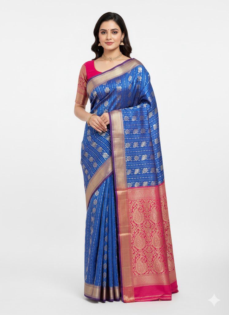 Kanchi pattu saree with stitched blouse — Sarees, front view